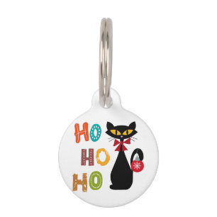 Black cat with Ho Ho Ho text design Pet Tag