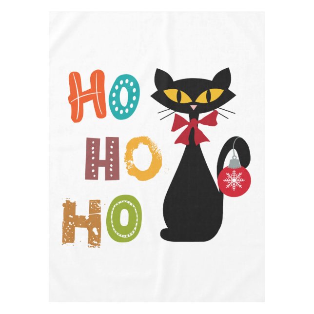 Black cat with Ho Ho Ho text design Tablecloth (Front)