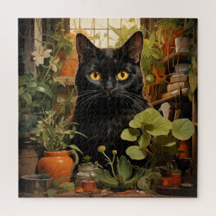 Black Cat With Housesplants Jigsaw Puzzle