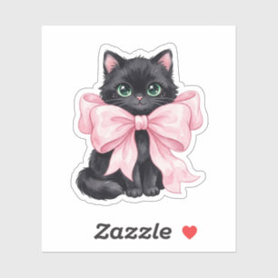 Black Cat With Large Pink Ribbon Bow Halloween