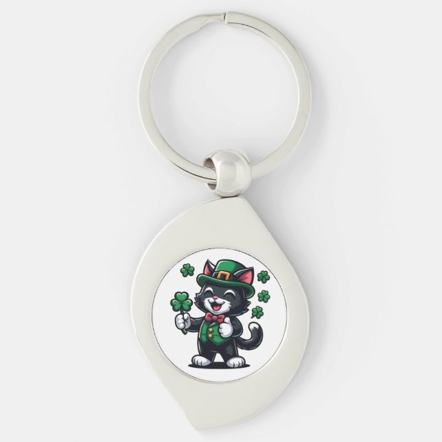 Black Cat with Lucky Clover Keychain (Front)