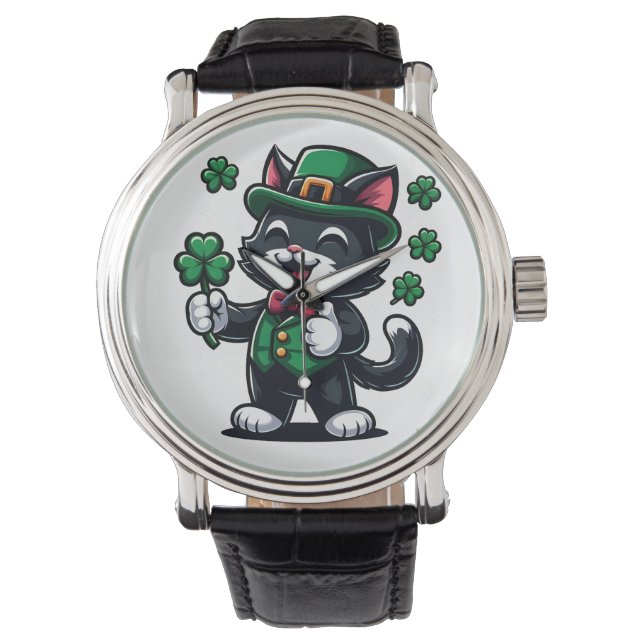 Black Cat with Lucky Clover Watch (Front)