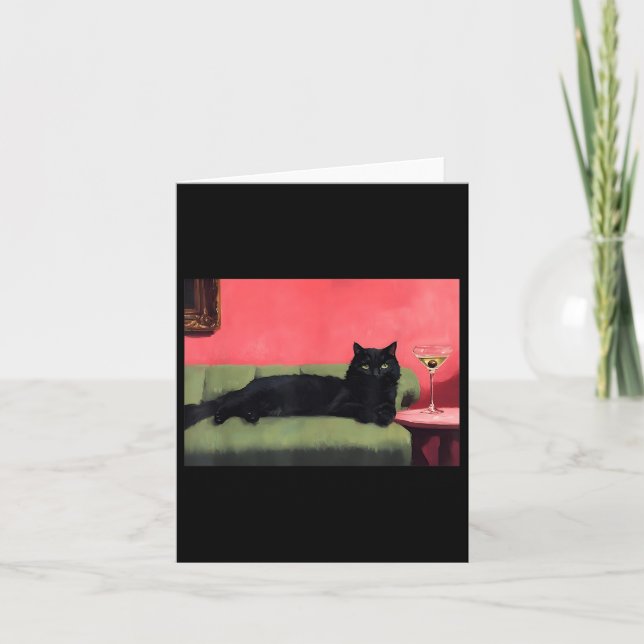 Black Cat With Martini Art Print  Card (Front)