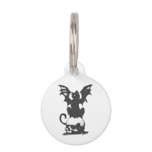 black cat with monster wings - Choose back color Pet Tag