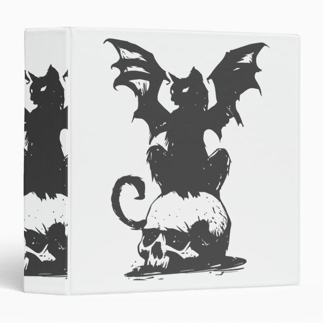 black cat with monster wings - Choose back colour Binder (Front/Spine)