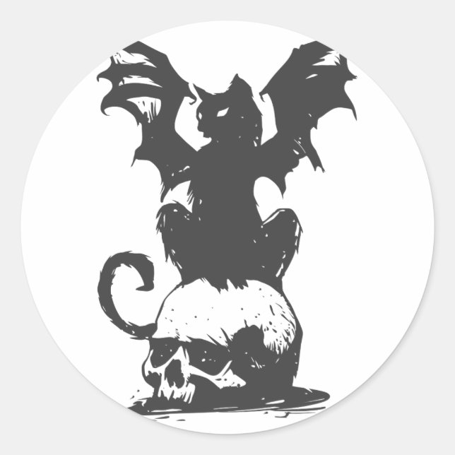 black cat with monster wings - Choose back colour Classic Round Sticker (Front)