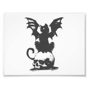 black cat with monster wings - Choose back colour Photo Print