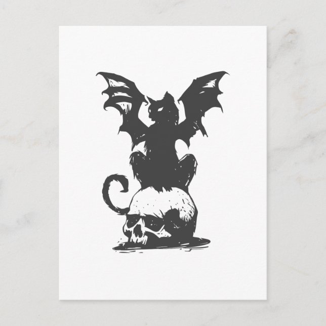 black cat with monster wings - Choose back colour Postcard (Front)
