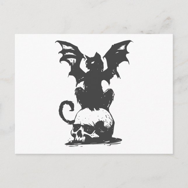 black cat with monster wings - Choose back colour Postcard (Front)
