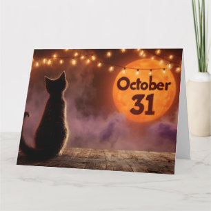 Black Cat with "October 31" Halloween Moon Card