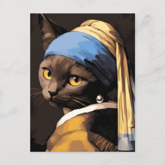 Black Cat with Pearl Earring Postcard