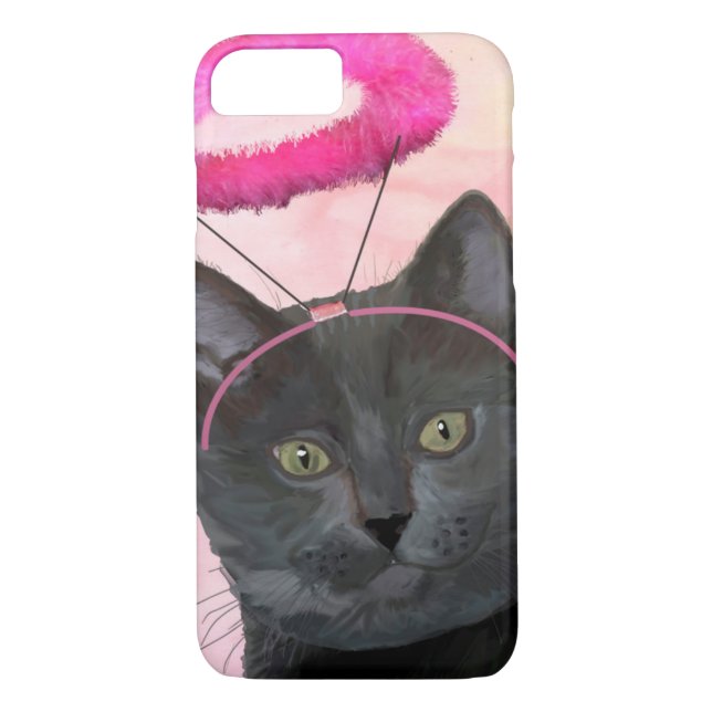 Black Cat With Pink Angel Halo Case-Mate iPhone Case (Back)