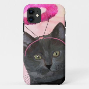 Black Cat With Pink Angel Halo iPhone 11 Case