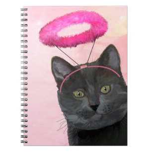 Black Cat With Pink Angel Halo Notebook