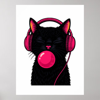 Black Cat with Pink Phone Head – Funny Minimalist  Poster