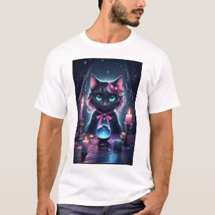 Black Cat With Pink Ribbon Fortune Teller T-Shirt