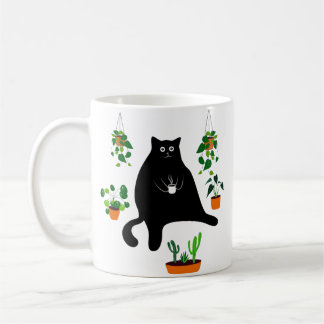 Black Cat With Plants, Funny Black Cat Gift Coffee Mug