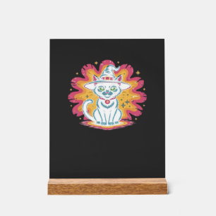 Black Cat with Psychedelic Flower Oversized T-Shir Acrylic Sign