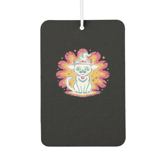 Black Cat with Psychedelic Flower Oversized T-Shir Air Freshener (Front)