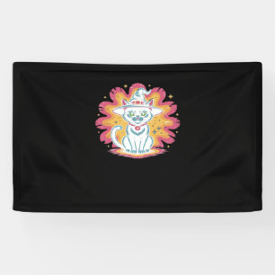 Black Cat with Psychedelic Flower Oversized T-Shir Banner