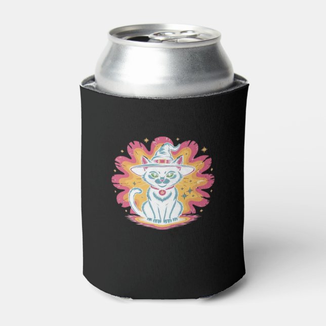 Black Cat with Psychedelic Flower Oversized T-Shir Can Cooler (Can Front)