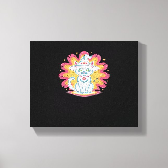 Black Cat with Psychedelic Flower Oversized T-Shir Canvas Print (Front)