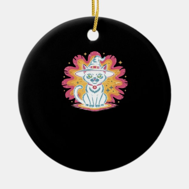 Black Cat with Psychedelic Flower Oversized T-Shir Ceramic Ornament (Front)