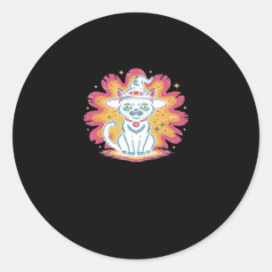 Black Cat with Psychedelic Flower Oversized T-Shir Classic Round Sticker