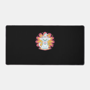 Black Cat with Psychedelic Flower Oversized T-Shir Desk Mat