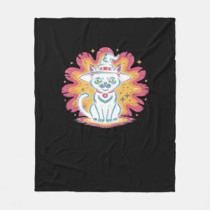 Black Cat with Psychedelic Flower Oversized T-Shir Fleece Blanket