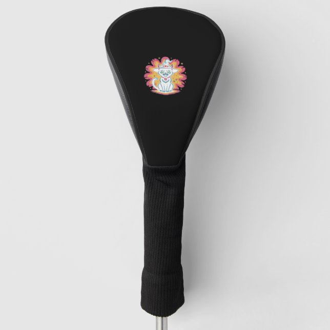 Black Cat with Psychedelic Flower Oversized T-Shir Golf Head Cover (Front)