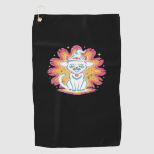 Black Cat with Psychedelic Flower Oversized T-Shir Golf Towel