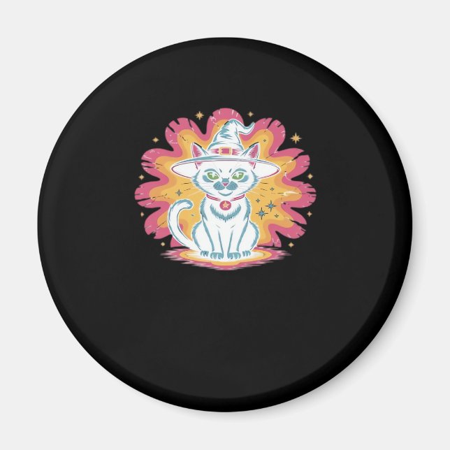 Black Cat with Psychedelic Flower Oversized T-Shir Magnet (Front)