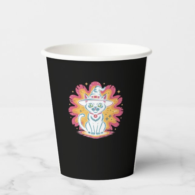 Black Cat with Psychedelic Flower Oversized T-Shir Paper Cups (Front)