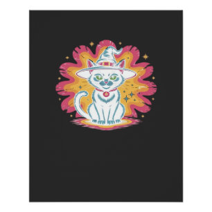 Black Cat with Psychedelic Flower Oversized T-Shir Poster
