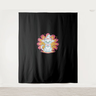 Black Cat with Psychedelic Flower Oversized T-Shir Tapestry