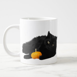 Black Cat with Pumpkin Halloween Design Large Coffee Mug
