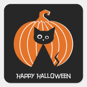Black Cat with Pumpkin Square Sticker