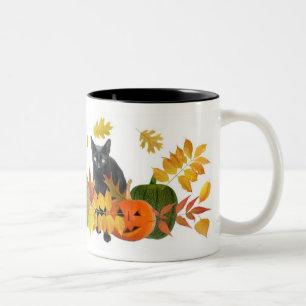 Black Cat with Pumpkins Two-Tone Coffee Mug