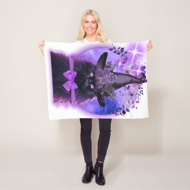 Black cat with purple aura fleece blanket (In Situ)