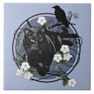 Black Cat with Raven Tile