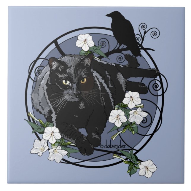 Black Cat with Raven Tile (Front)