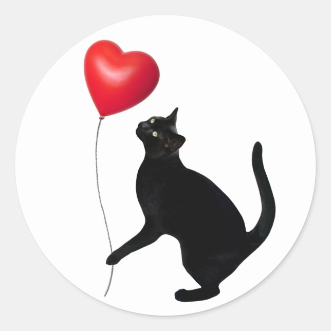 Black Cat with Red Balloon Stickers (Front)