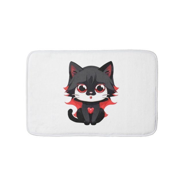 Black cat with red colour   bath mat (Front)