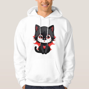 Black cat with red colour   hoodie