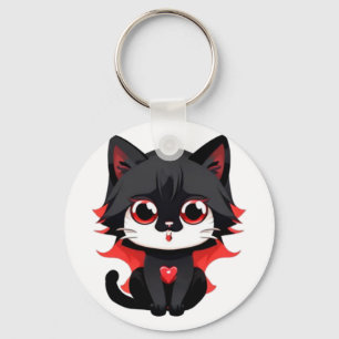 Black cat with red colour keychain