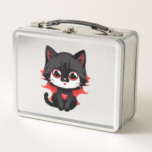 Black cat with red colour   metal lunch box