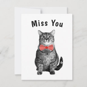 Black Cat with Red Polka Dot Bow Cute Miss You Card