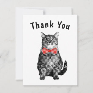 Black Cat with Red Polka Dot Bow Cute Thank You Card