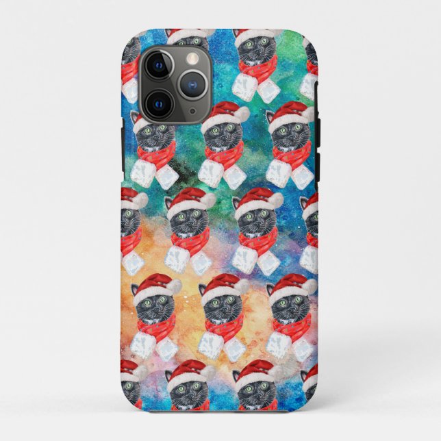Black Cat with Red Scarf Funny Christmas Case-Mate iPhone Case (Back)
